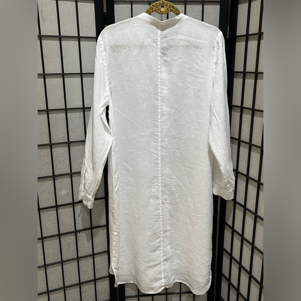 EILEEN FISHER White 100% Organic Linen SHIRT DRESS- Soft Lightweight Fabric SZ L - Picture 6 of 9